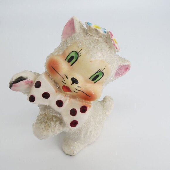VINTAGE Kitschy Midcentury Cat Figurine Pair with Bowties Sugar Texture Big Eyes - Picture 6 of 9